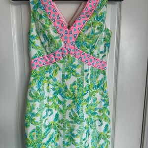 Tropical Print Sleeveless Dress with Pink Accents